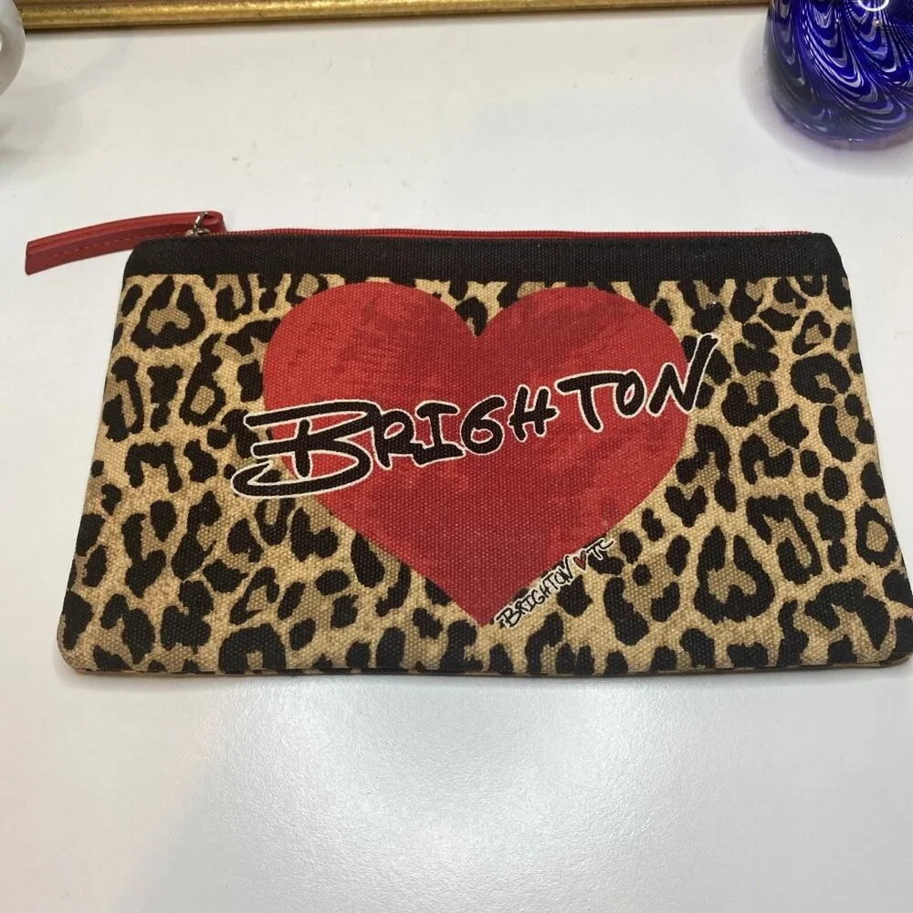 Brighton Canvas Red/Tan Rectangle Animal Print Clutch 2020 collectible Zip Bag - Picture 1 of 3